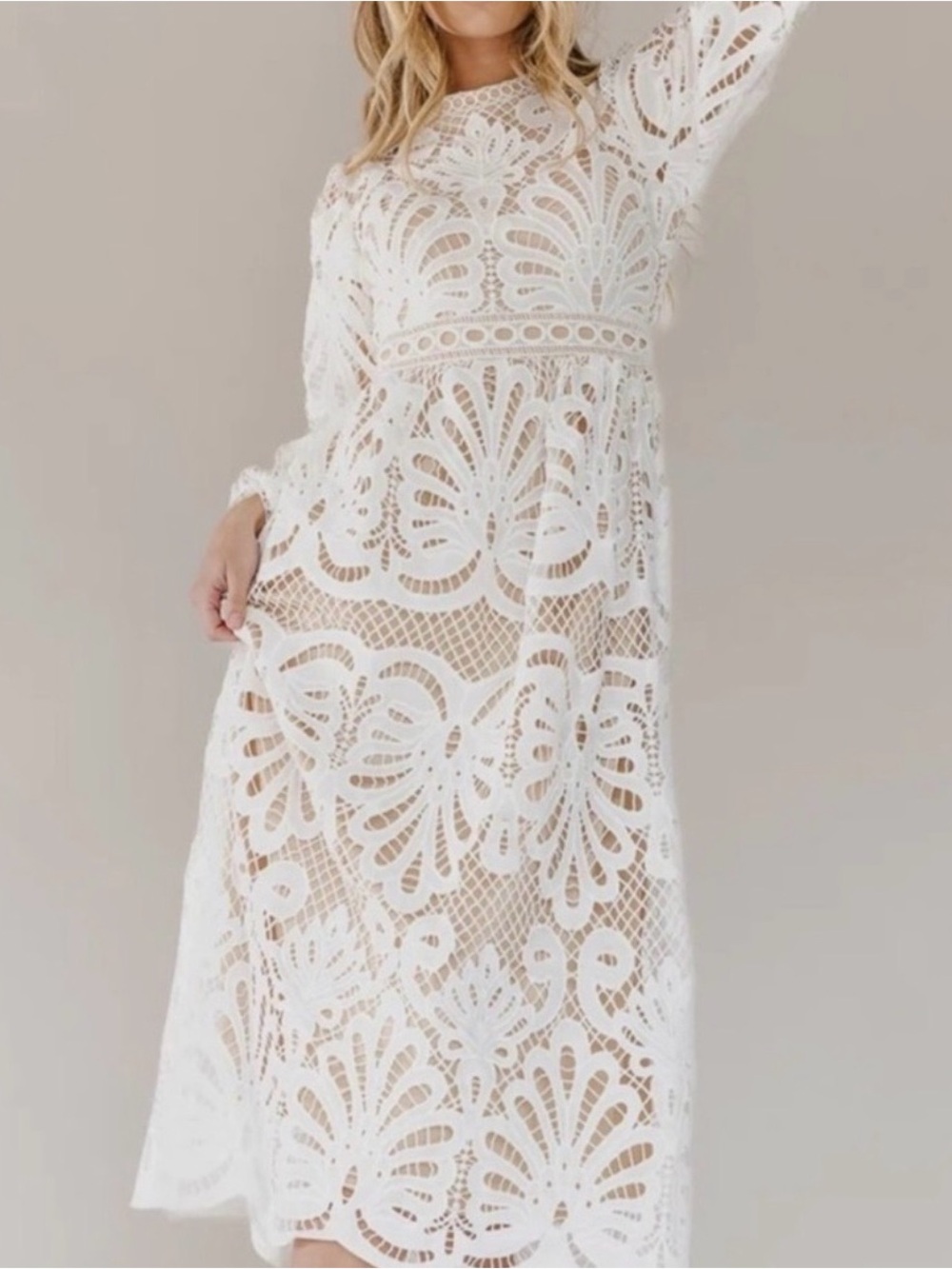 bohme White Crochet Maxi Dress